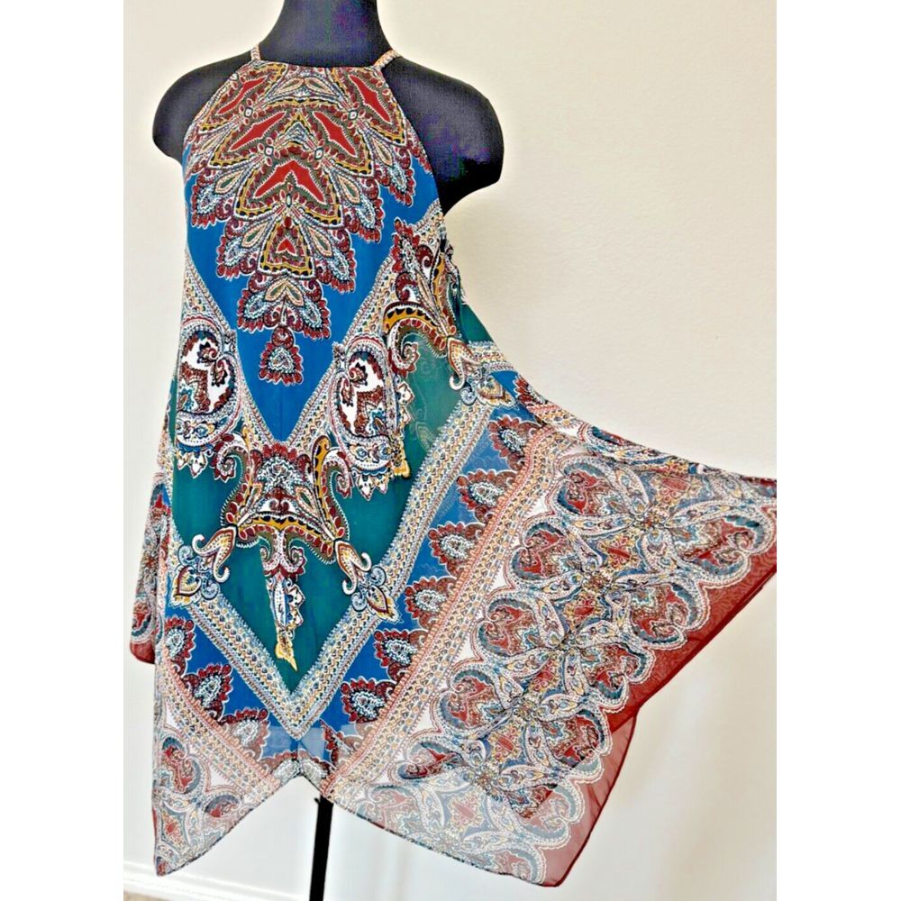 INC Halter Paisley Handkerchief Hem Dress Lined International Concepts Summer 6 - Picture 7 of 13